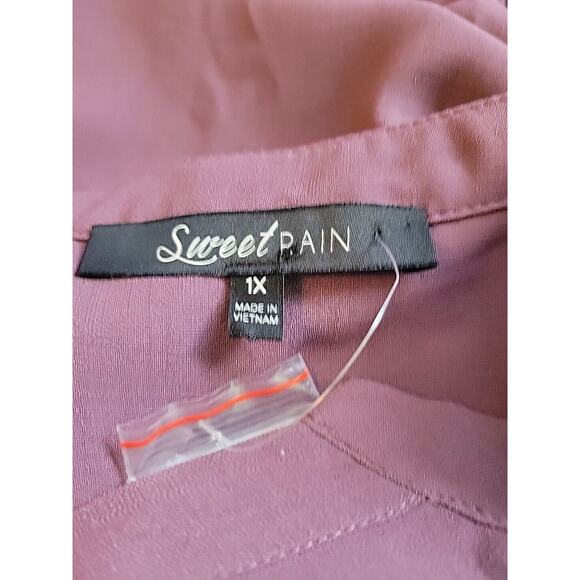 Sweet Rain Purple SS Button Up Tie Front Shirt Women's Plus 1X - Picture 12 of 14